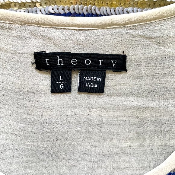 Sequined Striped Long Tank w/Silk Cream Piping Size Large by Theory - Picture 3 of 11